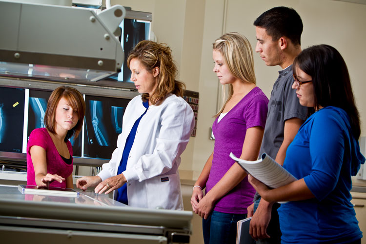 Students looking at x-rays